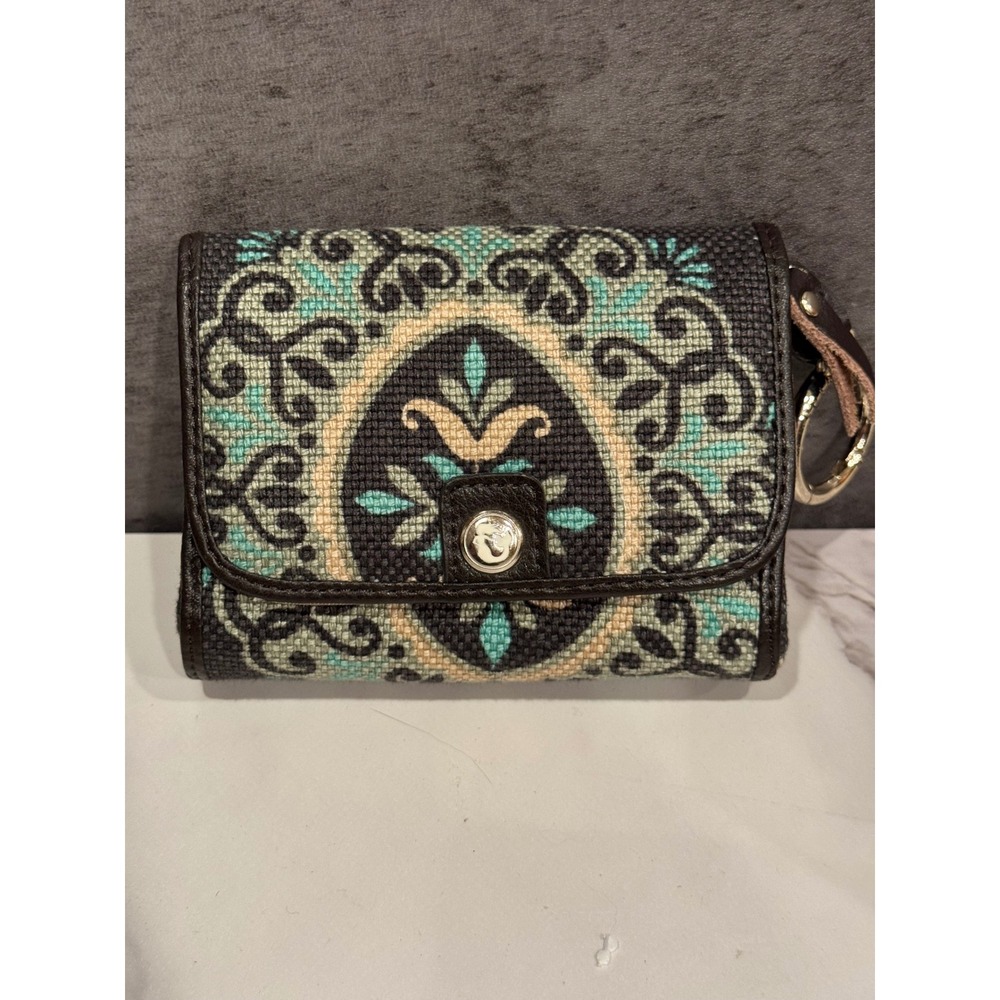 Spartina 449 Daufuskie Island Linen Leather Medallion Wallet Keychain Mirror